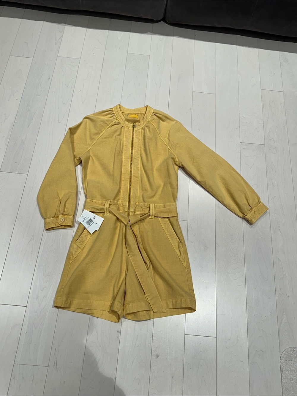 NWT MOTHER The Gatherer Mustard Yellow Zip-Front Shorts Romper - small